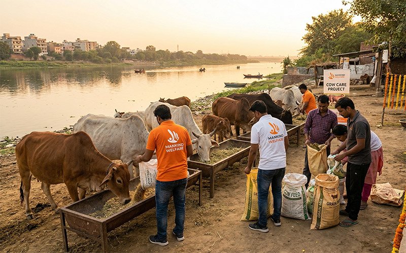 Caring for cows during Diwali